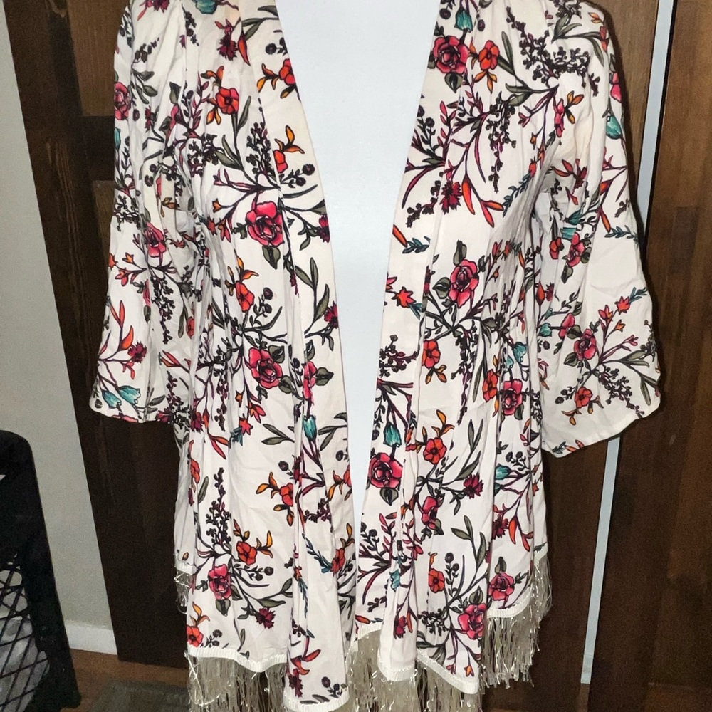 Floral Kids Kimono Cardigan with Fringe